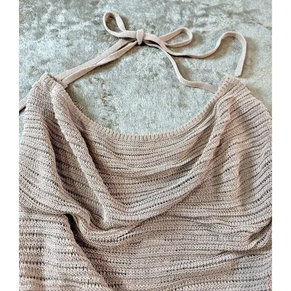 Guess Halter Top Womens Size L Champagne Color SL Rhea Cowl Neck Milk Tea - Picture 3 of 16